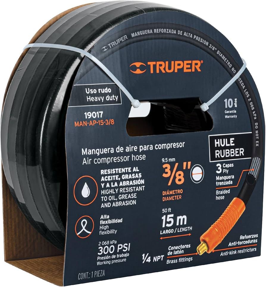 MANGUERA PARA COMPRESOR DE 15 METROS /3/8" HULE TRUPER